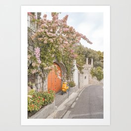 Floral Road on Capri Island | Pastel Color Street in Italy Summer Art Print | Wanderlust Vibes Travel Photography Art Print