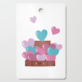 Heart balloons fly out of the suitcase Cutting Board