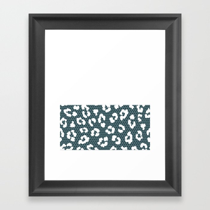 White Leopard Print Lace Horizontal Split on Dark Green Framed Art Print