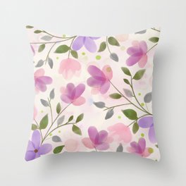 Watercolor Spring Floral Pattern Throw Pillow