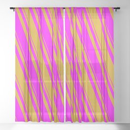 [ Thumbnail: Goldenrod and Fuchsia Colored Lined/Striped Pattern Sheer Curtain ]