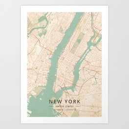 New York, United States - Vintage Map Art Print