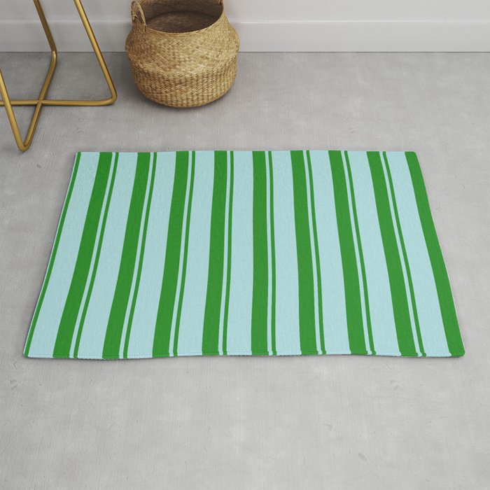 Forest Green and Powder Blue Colored Pattern of Stripes Rug