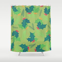 Christmas Pattern Leaves Mistletoe Pine Shower Curtain