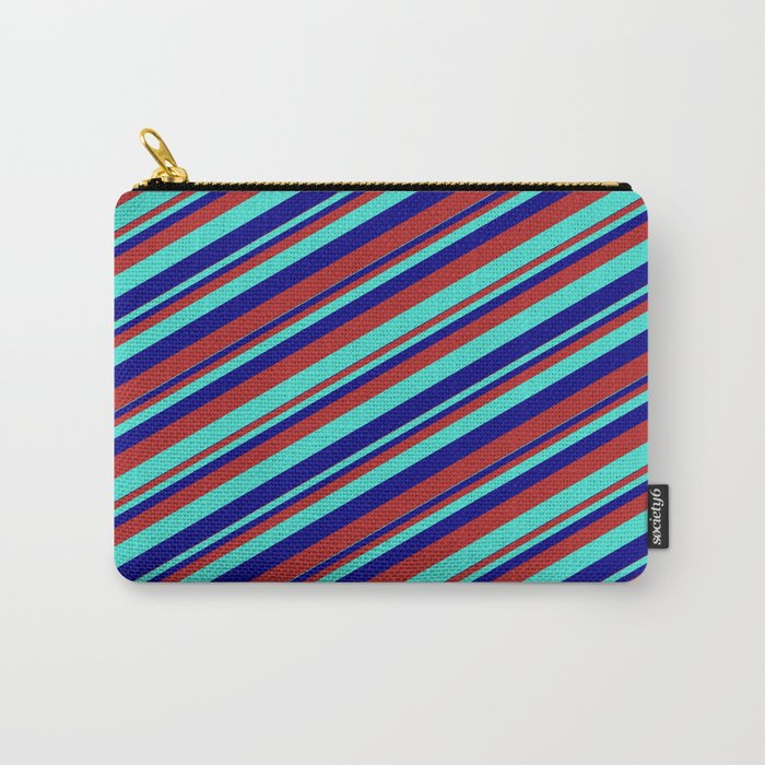 Blue, Red & Turquoise Colored Stripes Pattern Carry-All Pouch