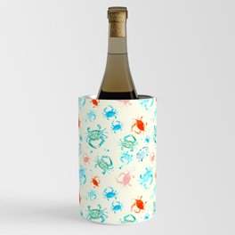 Colorful Crabs, Sea Glass, Bright, Cheerful Crab Pattern Wine Chiller