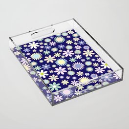 White and Blue Floral Pattern Design Acrylic Tray