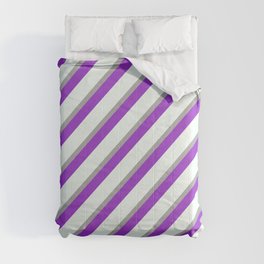 [ Thumbnail: Dark Gray, Dark Orchid, and Mint Cream Colored Lined/Striped Pattern Comforter ]