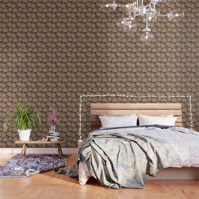 Gold and Navy Romantic Flower Pattern Wallpaper