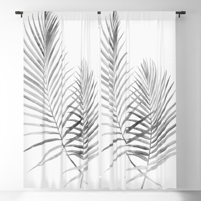 Black and White Palm Fronds Illustration Blackout Curtain