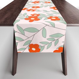 Sweet red floral seamless pattern design with mint green leaves on pink  Table Runner