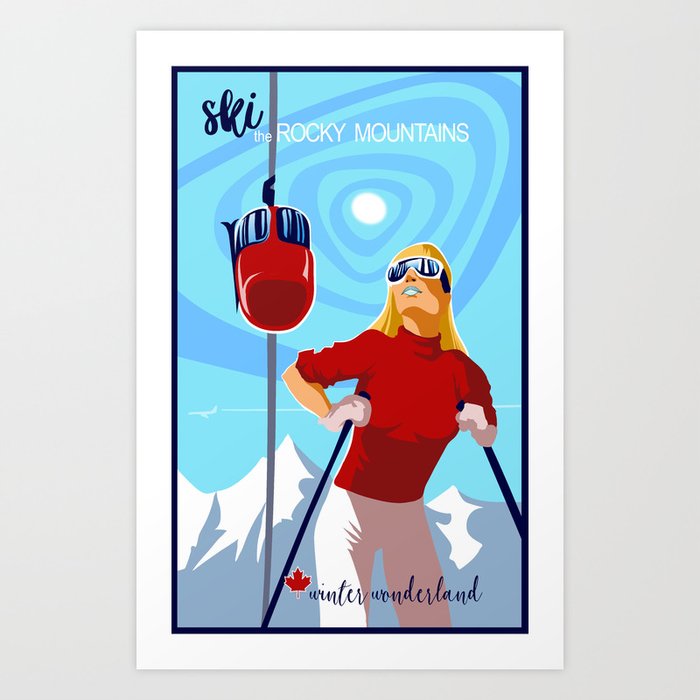Retro ski Rocky Mountain poster Art Print