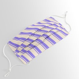 [ Thumbnail: Beige and Medium Slate Blue Colored Striped Pattern Face Mask ]