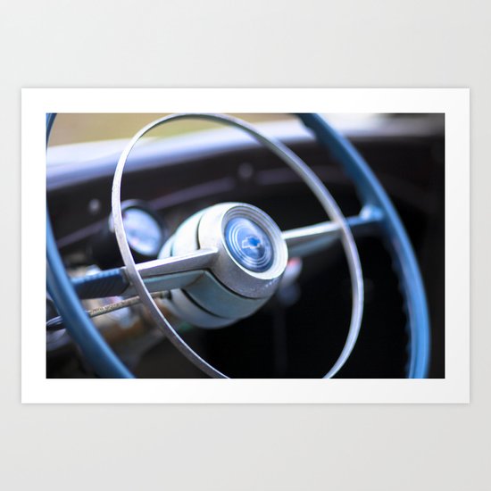 Chevy Truck - Steering wheel in Blue Art Print