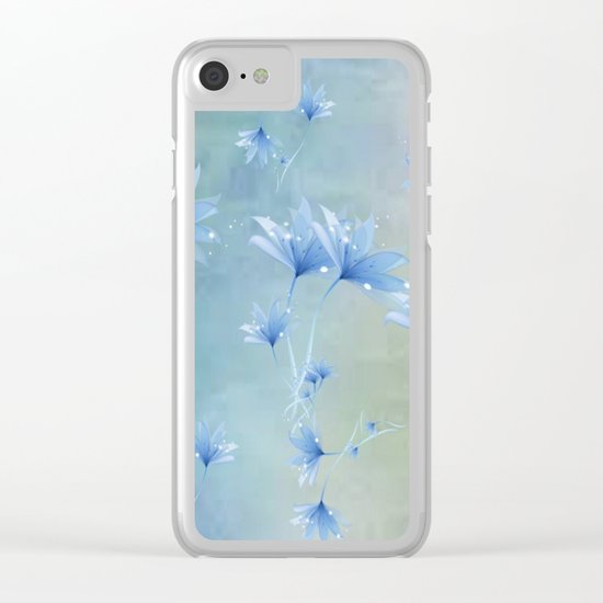 Fantasy Floating Blue Flowers Abstract Clear iPhone Case