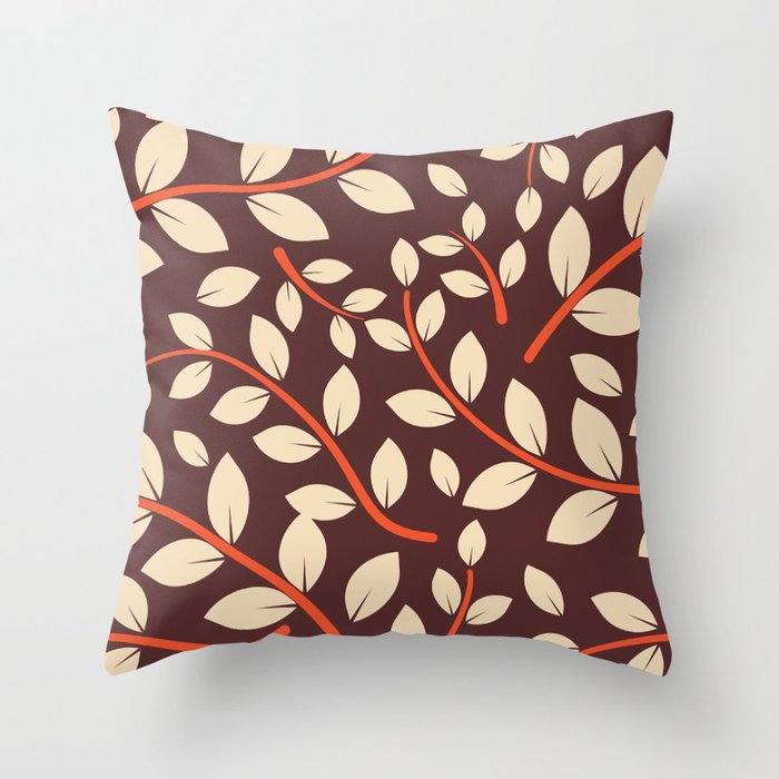 Retro Style Leaves Pattern - Dutch White and Brown Coffee Throw Pillow