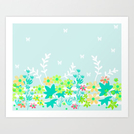 Turquoise floral pattern . Colorful floral background . Art Print