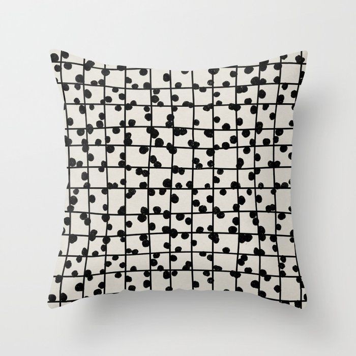 Abstract nobbly black creeper grid on neutral Throw Pillow