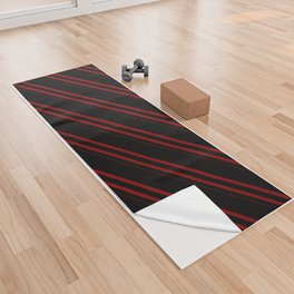 [ Thumbnail: Black & Dark Red Colored Striped Pattern Yoga Towel ]