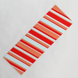 [ Thumbnail: Red, Light Cyan & Coral Colored Lines/Stripes Pattern Yoga Mat ]