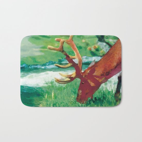 Deer on the edge of the forest Bath Mat