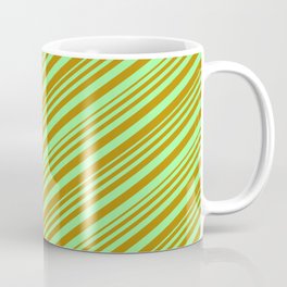 [ Thumbnail: Green & Dark Goldenrod Colored Stripes/Lines Pattern Coffee Mug ]