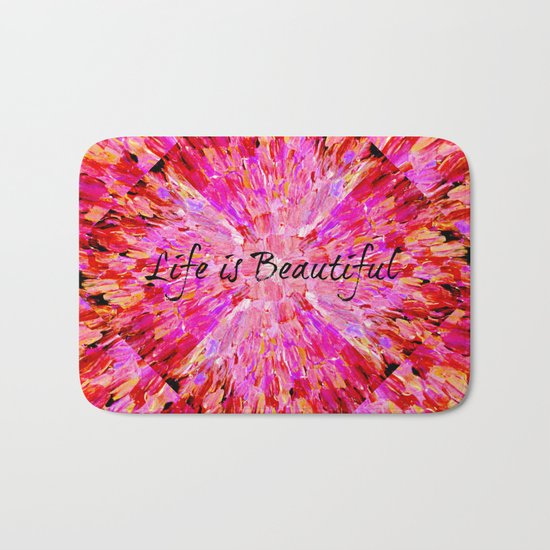 LIFE IS BEAUTIFUL Bold Pink Bird Feathers Ocean Waves Painting Sea Romantic Love Girlie Abstract Bath Mat