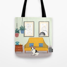 Hanging Plants And A French Bulldog In A Midcentury Interior Tote Bag