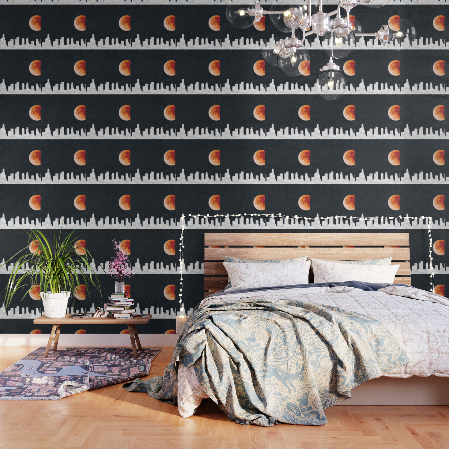 Blood Moon Over Los Angeles Skyline Paper Texture Wallpaper By