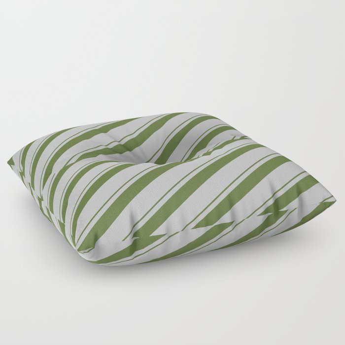 Dark Olive Green & Grey Colored Striped/Lined Pattern Floor Pillow
