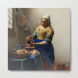 The milkmaid, Johannes Vermeer, ca. 1660 Metal Print | Milk, Melkmeisje, Wickerbasket, Vintage, Bread, Antique, Painting, Old, Servant, Painter 