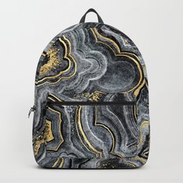 Dark Gray + Gold Stylized Geode Ripples Backpack