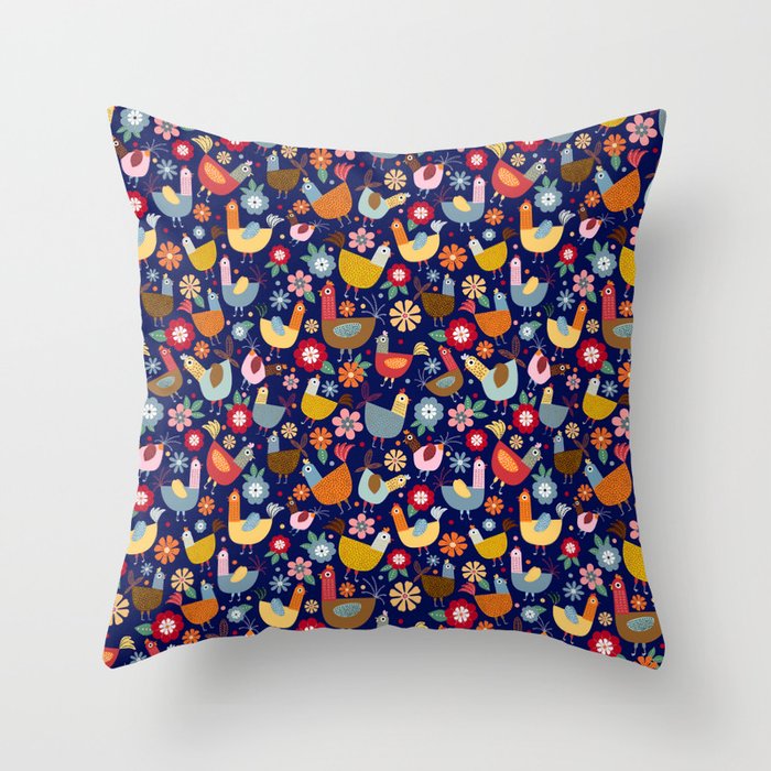 Colorful Chickens Throw Pillow