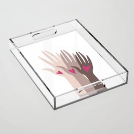 Hands of different races. Acrylic Tray