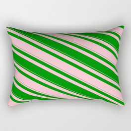 [ Thumbnail: Pink and Green Colored Striped/Lined Pattern Rectangular Pillow ]
