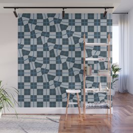 Warped Checkerboard Grid Illustration Peacock Blue Teal Wall Mural