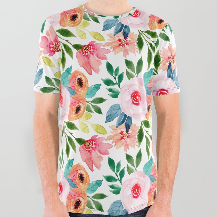 Beautiful watercolor flowers All Over Graphic Tee