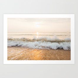 Golden Hour, Sunrise, Sunset, Crashing Waves on Beach Art Print | Sun, Nature, Peaceful, Poster, Ocean, Sunrise, Crashing Waves, Photo, Photograph, Horizon 
