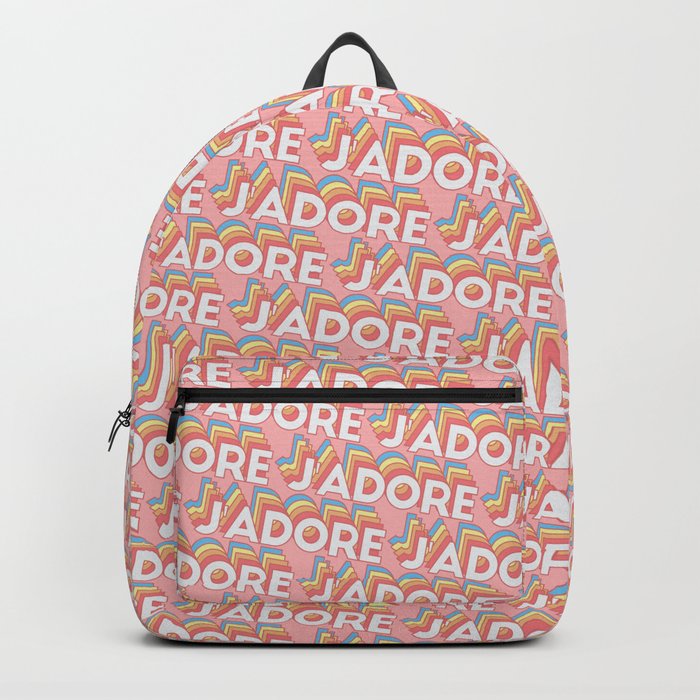 'J'adore' Trendy Rainbow Text Pattern (Pink) Backpack