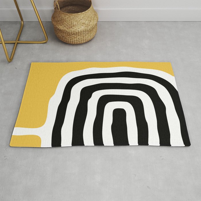 Mid Century Modern Atomic Rings 222 Yellow and Black Rug