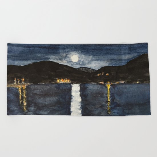 full moon by the sea Beach Towel