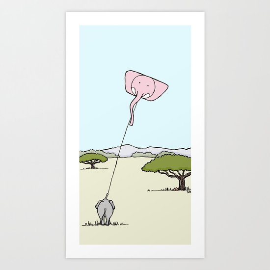 When An Elephant Flies a Kite Art Print