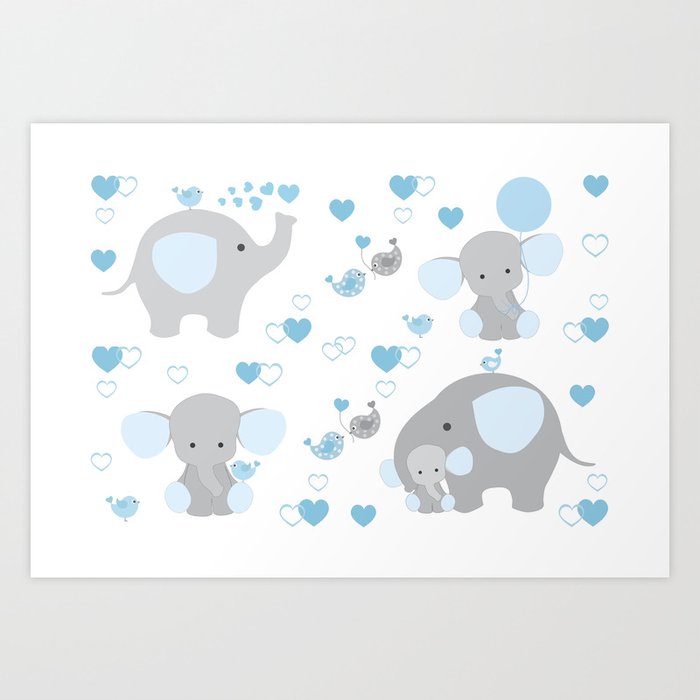 Big Dot Of Happiness Blue Elephant - Baby Boy Nursery Wall Art And