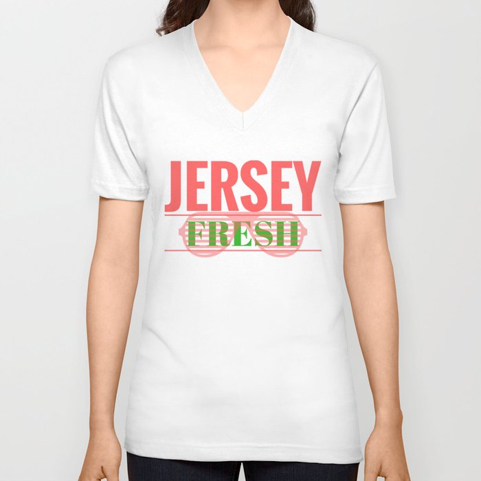 Jersey Fresh New Jersey Pride Graphic Print V Neck T Shirt