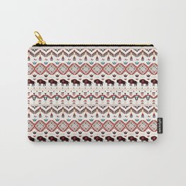 American Native Pattern with Buffalo Carry-All Pouch | Northamerica, Painting, Blue, Americannative, Buffalo, White, Beige, Nativeamerican, Brown, Animal 