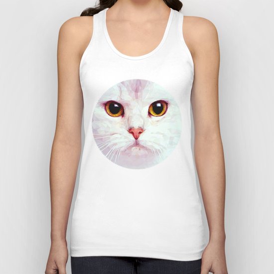 Geometric White Cat Unisex Tank Top
