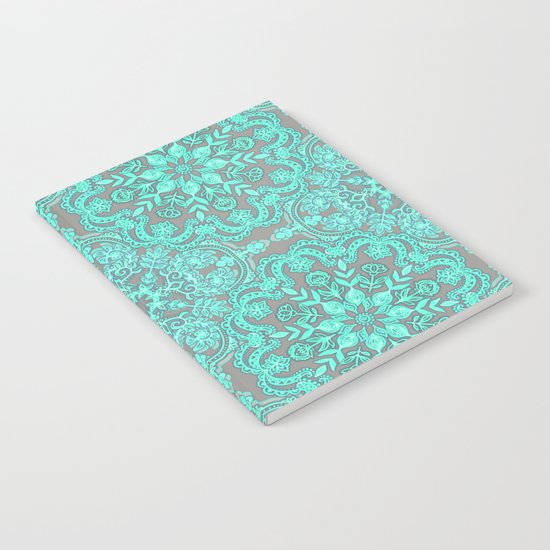 Mint Green & Grey Folk Art Pattern Notebook