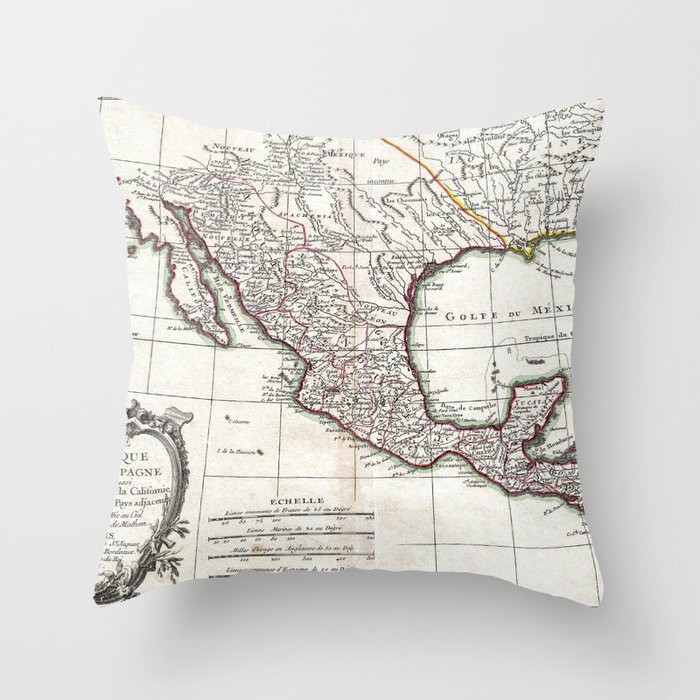 Map of Mexico, Texas, Louisiana and Florida - Bonne - 1771 vintage pictorial map  Throw Pillow