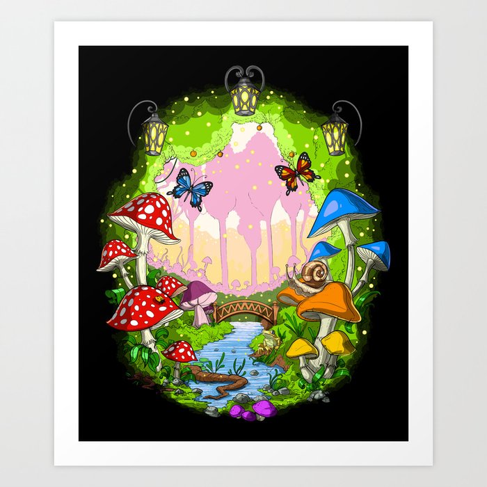 Magic Mushrooms Forest Art Print