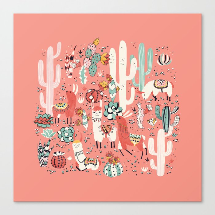 Lama in cactus jungles Canvas Print